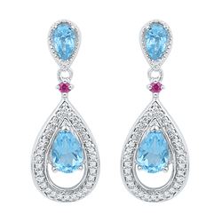 1.62 CTW Oval Created Blue Topaz Diamond Dangle Earrings 10KT White Gold - REF-22M4H