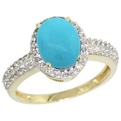 Natural 1.91 ctw Turquoise & Diamond Engagement Ring 10K Yellow Gold - REF-34K3R