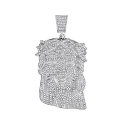 3.7 CTW Mens Diamond Jesus Head Pendant 10KT White Gold - REF-194M9H