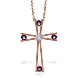 Genuine 0.43 ctw Amethyst & Diamond Necklace Jewelry 14KT Rose Gold - REF-76R7P