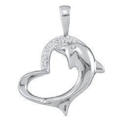 0.03 CTW Diamond Dolphin Heart Pendant 10KT White Gold - REF-12X2Y