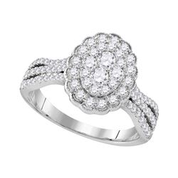 0.98 CTW Diamond Oval Flower Cluster Ring 10KT White Gold - REF-112X5Y