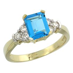 Natural 1.48 ctw swiss-blue-topaz & Diamond Engagement Ring 14K Yellow Gold - REF-52Y3X