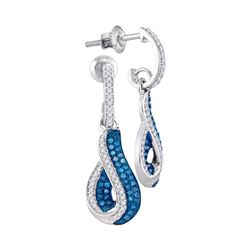 0.40 CTW Blue Color Diamond Teardrop Dangle Earrings 10KT White Gold - REF-37H5M