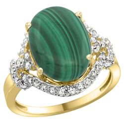 Natural 7.41 ctw malachite & Diamond Engagement Ring 14K Yellow Gold - REF-82H7W