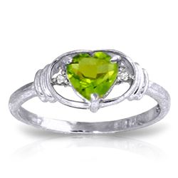 Genuine 0.61 ctw Peridot & Diamond Ring Jewelry 14KT White Gold - REF-40V3W