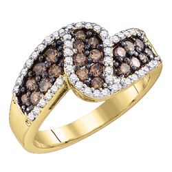 1 CTW Cognac-brown Color Diamond Ring 10KT Yellow Gold - REF-75F2N