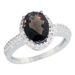 Natural 1.91 ctw Smoky-topaz & Diamond Engagement Ring 10K White Gold - REF-31F7N