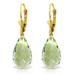 Genuine 14 ctw Green Amethyst Earrings Jewelry 14KT Yellow Gold - REF-28K3V