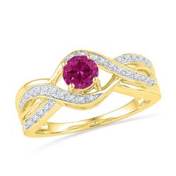 0.10 CTW Created Pink Sapphire Solitaire Diamond Ring 10KT Yellow Gold - REF-20K9W