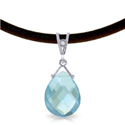 Genuine 6.51 ctw Blue Topaz & Diamond Necklace Jewelry 14KT White Gold - REF-26V9W