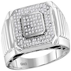 0.33 CTW Mens Pave-set Diamond Square Cluster Ring 10KT White Gold - REF-75N2F