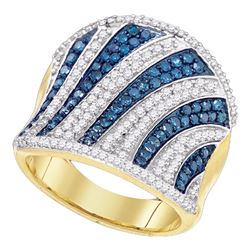 1.45 CTW Blue Color Diamond Concave Vertical Ring 10KT Yellow Gold - REF-75F2N