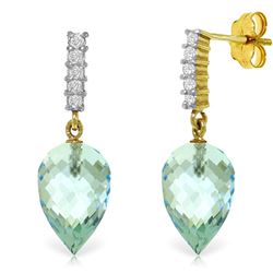 Genuine 22.65 ctw Blue Topaz & Diamond Earrings Jewelry 14KT Yellow Gold - REF-63N5R