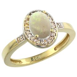 Natural 0.54 ctw Opal & Diamond Engagement Ring 10K Yellow Gold - REF-25G2M