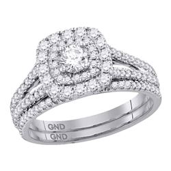 1 CTW Diamond Double Halo Bridal Engagement Ring 14KT White Gold - REF-136W4K