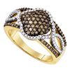 Image 1 : 0.68 CTW Cognac-brown Color Diamond Cluster Ring 10KT Yellow Gold - REF-44X9Y