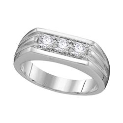 0.50 CTW Mens Diamond 3-Stone Ribbed Ring 10KT White Gold - REF-64W4K