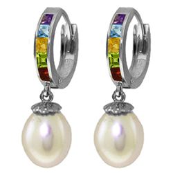 Genuine 9 ctw Pearl, Amethyst & Blue Topaz Earrings Jewelry 14KT White Gold - REF-43Y2F