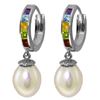 Genuine 9 ctw Pearl, Amethyst & Blue Topaz Earrings Jewelry 14KT White Gold - REF-43Y2F