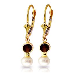 Genuine 5.2 ctw Garnet & Pearl Earrings Jewelry 14KT Yellow Gold - REF-35W9Y