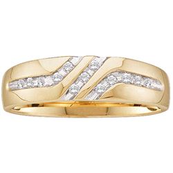 0.12 CTW Mens Channel-set Diamond Triple Row Wedding Ring 10KT Yellow Gold - REF-14H9M