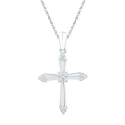 0.10 CTW Diamond Cross Pendant 10KT White Gold - REF-14K9W