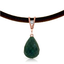 Genuine 15.51 ctw Green Sapphire Corundum & Diamond Necklace Jewelry 14KT Rose Gold - REF-30A2K