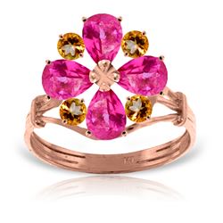 Genuine 2.43 ctw Pink Topaz & Citrine Ring Jewelry 14KT Rose Gold - REF-48V9W