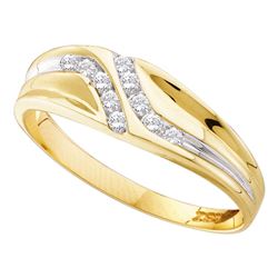 0.13 CTW Mens Diamond Double Row Slender Wedding Ring 10KT Yellow Gold - REF-14W9K