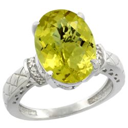 Natural 5.53 ctw Lemon-quartz & Diamond Engagement Ring 14K White Gold - REF-57G8M