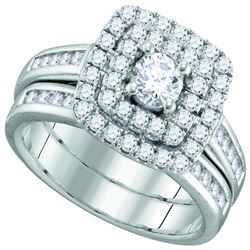 0.98 CTW Diamond Solitaire Double Halo Bridal Engagement Ring 14KT White Gold - REF-112M5H