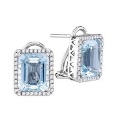 5.52 CTW Emerald-shape Created Aquamarine Stud Earrings 14KT White Gold - REF-209K9W