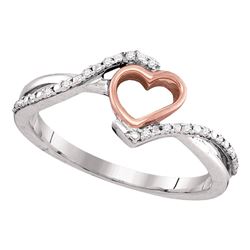 0.07 CTW Diamond 2-tone Pink Teen Slender Heart Love Ring 10KT Two-tone Gold - REF-10X5Y