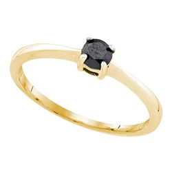 0.25 CTW Black Color Diamond Solitaire Bridal Ring 10KT Yellow Gold - REF-8N9F