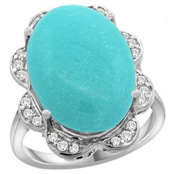 Natural 13.83 ctw turquoise & Diamond Engagement Ring 14K White Gold - REF-160V3F