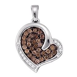 0.50 CTW Cognac-brown Color Diamond Heart Love Pendant 10KT White Gold - REF-30N2F