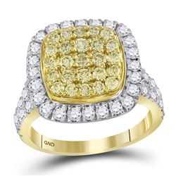 1.75 CTW Natural Yellow Diamond Cluster Ring 14KT Yellow Gold - REF-142K4W