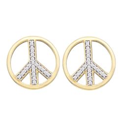 0.15 CTW Diamond Peace Sign Circle Stud Screwback Earrings 10KT Yellow Gold - REF-16X4Y