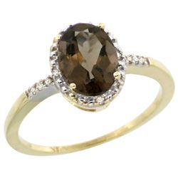 Natural 1.2 ctw Smoky-topaz & Diamond Engagement Ring 14K Yellow Gold - REF-23F2N