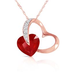 Genuine 4.4 ctw Ruby & Diamond Necklace Jewelry 14KT Rose Gold - REF-71N9R