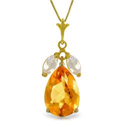 Genuine 6.5 ctw Citrine & White Topaz Necklace Jewelry 14KT Yellow Gold - REF-38K2V