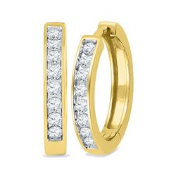 0.50 CTW Diamond Hoop Earrings 10KT Yellow Gold - REF-49K5W