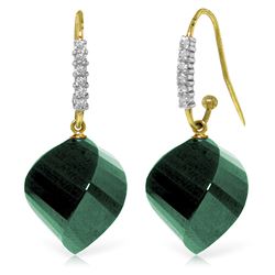 Genuine 30.68 ctw Green Sapphire Corundum & Diamond Earrings Jewelry 14KT Yellow Gold - REF-67F3Z