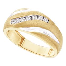 0.25 CTW Mens Diamond Single Row Brushed Wedding Ring 14KT Yellow Gold - REF-30Y2X