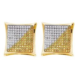 0.23 CTW Mens Yellow Color Diamond Square Cluster Earrings 10KT Yellow Gold - REF-13W4K