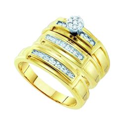 0.22 CTW His & Hers Diamond Cluster Matching Bridal Ring 10KT Yellow Gold - REF-49X5Y