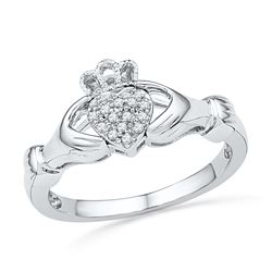 0.06 CTW Diamond Claddagh Hands & Heart Cluster Ring 10KT White Gold - REF-19F4N