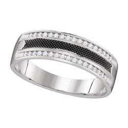 0.25 CTW Mens Diamond Black-tone Anniversary Ring 14KT White Gold - REF-59F9N