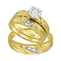 0.16 CTW Diamond Matching Mens Halo Trio Wedding Bridal Ring 10KT Yellow Gold - REF-41F9N